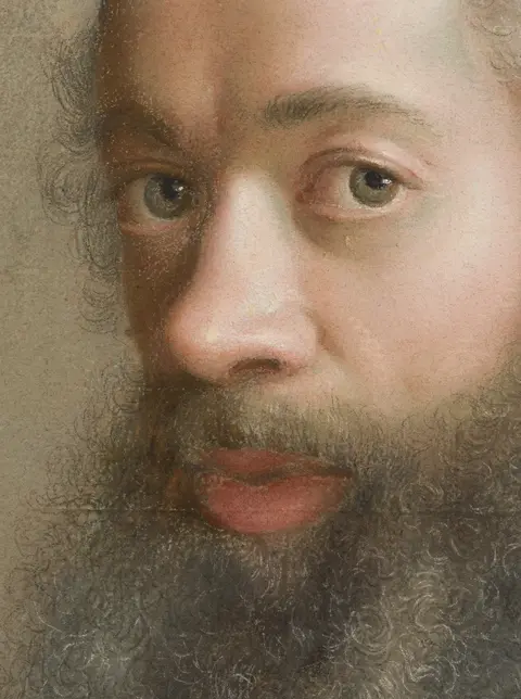 605 x465 mm, Details, Jean-Etienne Liotard
Genf 1702 – 1789 Genf
Selbstbildnis in türkischer Tracht. 1744-45
Pastell auf Papier, Kopf, P-159, Staatliche Kunstsammlungen Dresden Gemäldegalerie Alte Meister Foto: Wolfgang Kreische